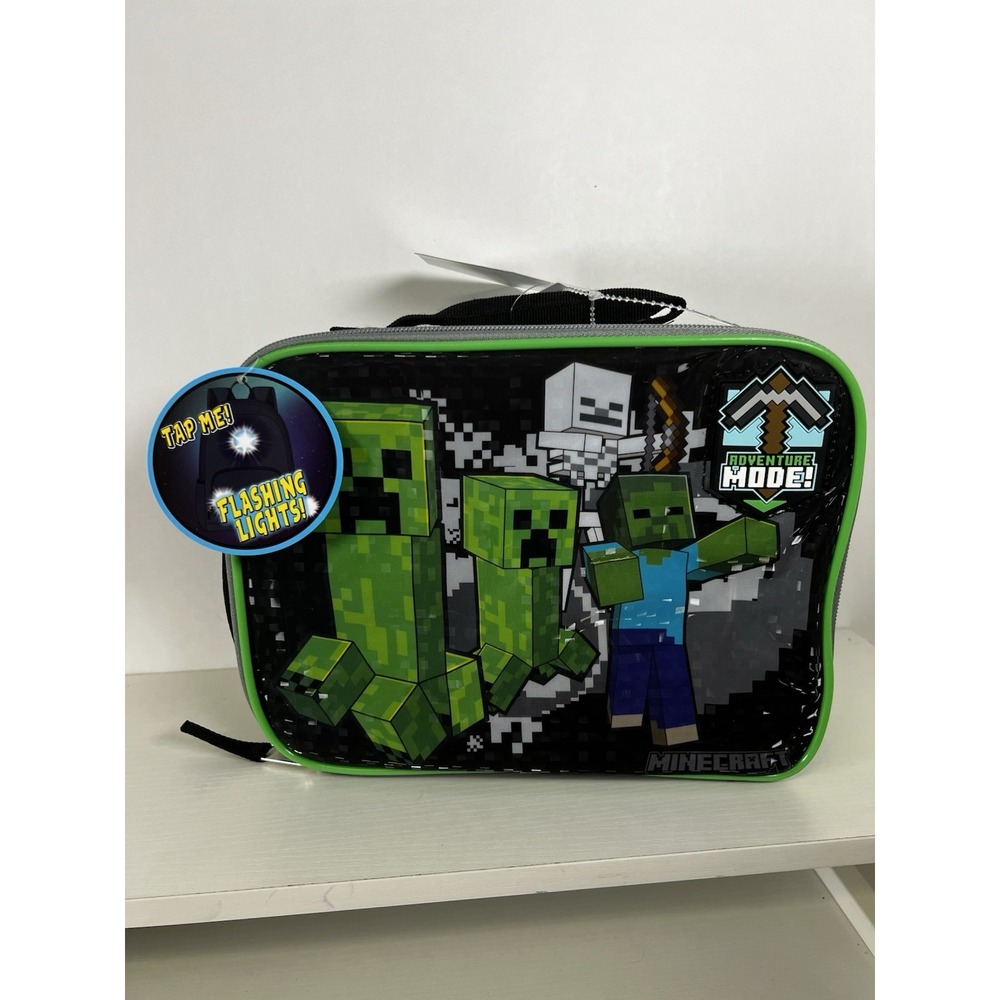 Minecraft Creeper Insulated Lunch Bag — Thermos‑Ready, Flashing Lights‎